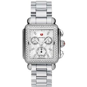 Michele Watch Deco Day Diamond Bezel & extra pink leather strap
